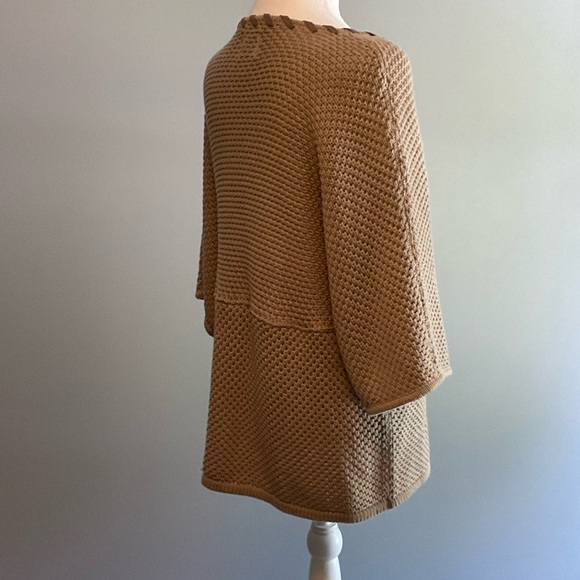 Ruby Rd Lg Cotton/Acrylic Blend Taupe 1 Button Crochet Sweater Faux Suede Trim - Picture 11 of 16